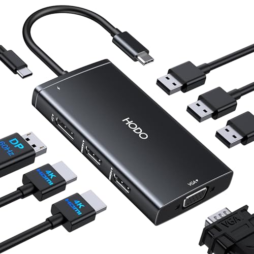USB C Docking Station Dual Monitor for HP,Laptop Docking Station 3 Monitors | USB C Hub Quad Display USB C Adapter to 4K HDMI+DP+VGA,3USB 2.0,PD,USB C Dock Dongle 8 in 1 Computer Docking Station for Dell