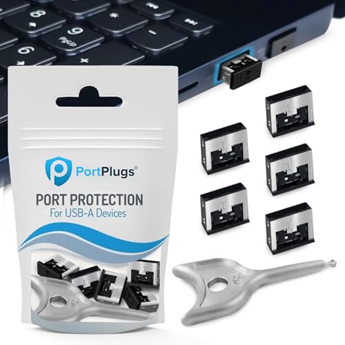 PortPlugs USB-A Port Blocker (5-Pack) with Key, Metal Locks Prevent Unauthorized Access, Data Theft, Juice Jacking, Tampering, High Security for Desktops, Laptops, Servers, Type-A (Black) - color: Black - Metal, size: 5 Pack