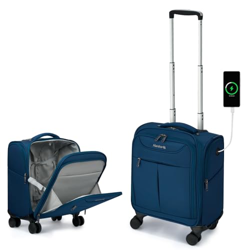 Hanke Underseat Carry On Luggage with Wheels, Lightweight Small Suitcase Airline Approved 16 Inch Softside Personal Item Travel Bag for Women Men, Compact Under Seat Luggage with Spinner Wheels.(Blue) - color: Blue