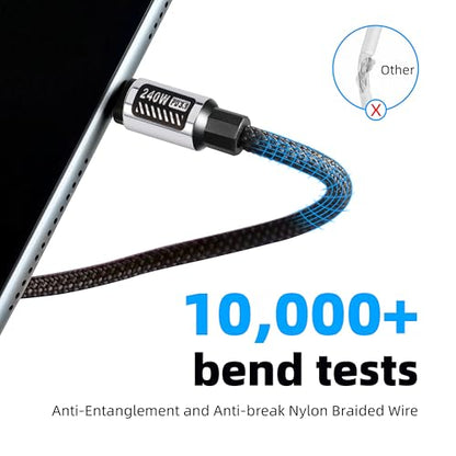 TBBGA 240W USB C to USB C Cable，5FT Nylon Braided Type C | Fast Charging Cable for iPhone 16/16 Plus/16 Pro/16 Pro Max/15, MacBook Pro, iPad Pro, for Galaxy S25/S24,Switch,Pixel(Black)