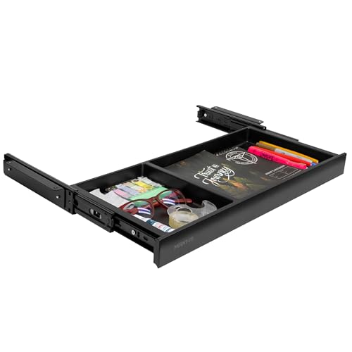 Mount-It! Under Desk Drawer Organizer with 2 Compartments, Shallow Low-Profile Slide-Out Desk Tray, 20.7″ x 8.9″ x 1.8″, Pull-Out Pencil Drawer for Traditional & Standing Desks - Black - color: Black
