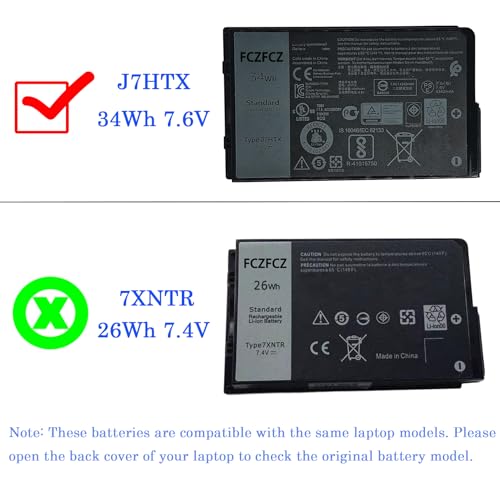 J7HTX Battery 34Wh 4342mAh 02JT7D 7XNTR FH8RW J82G5 7.6V 4-Cell | Replacement for Dell Latitude 7202 7212 Rugged Extreme / Latitude 7220 Rugged Extreme Series 451-BCDH - size: 6.31*4.34*1.17 inch J7HTX