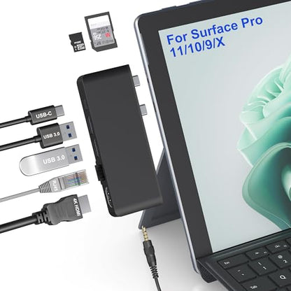 Surface Pro 13/11/10/9 Hub Docking Station with 4K HDMI, Thunerbolt 4(8K Video+40Gbps+100W PD), 100M Ethernet, USB 3.0, 3.5mm Audio, SD/TF Card Slot - USB C Hub Adapter for Surface Pro 11/Pro 10/Pro 9 - style: For Surface Pro 11/10/9/X