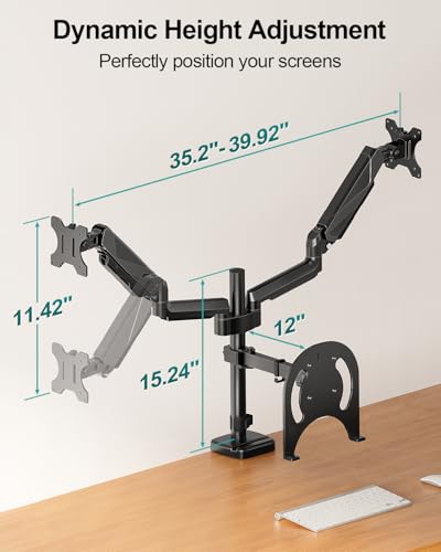 MOUNT PRO Monitor and Laptop Mount for 2 Max 27" Computer Screens, Laptop Tray Fits 10-17inch Notebook, 3-in-1 Adjustable Laptop and Monitor Desk Mount with VESA Bracket 75/100mm