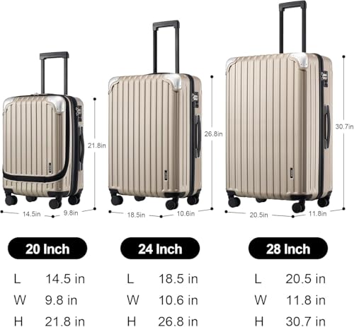 LEVEL8 Grace Luggage Sets Hardshell Suitcase with Wheels, Sturdy Large Suitcase Tsa Lock 20 Inch Expandable Carry on 24 Inch 28 Inch Checked Luggage, 3-Piece Set (20/24/28), Champagne - color: Champagne, size: 3-Piece Set (20/24/28)