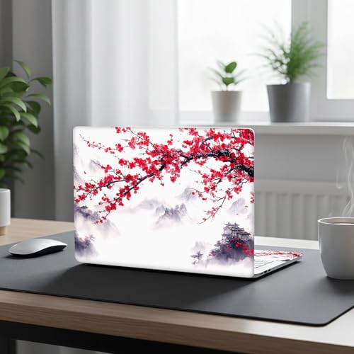 Aesthetic Laptop Skin Cover,12-15.6 Inch Universal Vinyl Sticker Decal,Waterproof Scratch-Resistant Notebook Wrap,Removable Residue-Free Protector,Cherry Blossom Mountain Landscape - color: Cherry Blossom Mountain Landscape