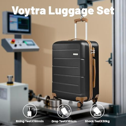 3-Piece Luggage Set with Carry On Luggage Set 22x14x9 Airline Approved, ABS Hardside Suitcase with 8 Spinner Wheels & TSA Lock, Expandable Suitcase for Men & Women (20/TB/DB Black) - color: Black, size: (20/DB/TB)-Expandable