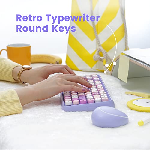 Perixx PERIDUO-713PP Wireless Mini Keyboard and Mouse Combo - Retro Round Key Caps - Pastel Purple - US English Layout (PD-713PPUS-11953) - color: Purple