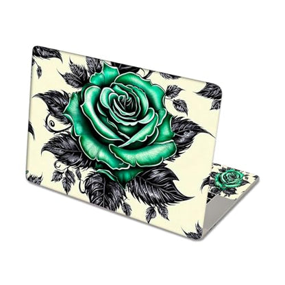 Aesthetic Laptop Skin Sticker, Green Rose with Black Leaves Waterproof Vinyl Laptop Decal, Removable Bubble Free, Reusable Protective Cover for 13 14 15 15.6 Inch - color: Green Rose with Black Leaves