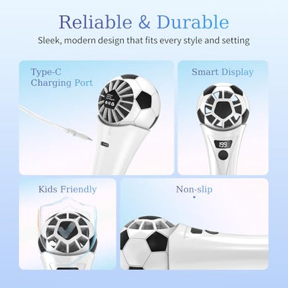 COO Soccer Shaped Handheld Fan, Rechargeable Mini Personal Fan | Portable Small Fan with 5 Speeds & USB Rechargeable Design, Lightweight Mini Fan for Soccer Games, Travel, Outdoor, Office - color: Black white
