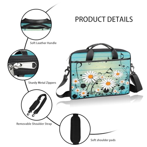 Laptop Shoulder Bag for Women Men, Waterproof Computer Case Messenger Bag Briefcase for Business Office Travel - color: Music Notes Daisy Flower
