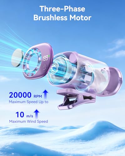 Clip-On Portable Fan with Ice Cooling, 20000 RPM Rechargeable Handheld Turbo Fan, 360° Rotating Detachable Clip, Mini Stroller Fan for Baby, Compact Travel Essentials, Summer Gifts for Women,Purple - color: Purple