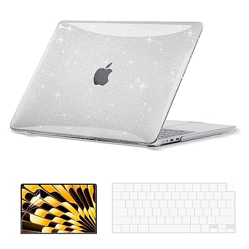 EooCoo Case for MacBook Air 15 inch M5 M4 M3 M2 2026-2023, Sparkly Clear | Easy to Install, Sturdy, Plastic Hard Shell Case & Keyboard Cover & Screen Protector, Model: A3448 A3241 A3114 A2941 - color: Sparkly Clear