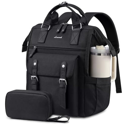LOVEVOOK Laptop Backpack for Women with Giant Tumbler Holder Pocket,15.6 inch Waterproof Travel Backpack Purse Computer Laptop Bag - color: Black-black, size: 15.6 Inch Cup