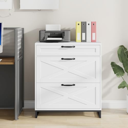 Farmhouse Lateral File Cabinet, Modern Farmhouse Filing Cabinet with 3 Drawers for Letter/Legal/A4 Size Hanging Files, File Storage Cabinet for Home Office, Printer Stand with Storage, Office White - color: Office White