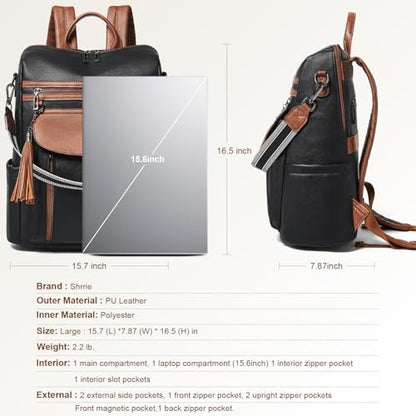 Laptop Backpack for Women 15.6 inch,Travel Leather Backpack Purse Nurse Teacher Carry on Backpack Computer Bag,Professional Water-Resistant College Business Work Casual Daypack,Black with Brown - color: Black With Brown