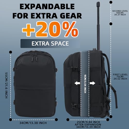 Vacuum Rolling Backpack, 60L Expandable Carry-On with Pump, TSA Lock & USB Port, Water-Resistant Travel Bag with 19" Laptop Compartment for Commute, Outdoor & Family Trips, Men Women
