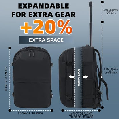 Vacuum Rolling Backpack, 60L Expandable Carry-On with Pump, TSA Lock & USB Port, Water-Resistant Travel Bag with 19" Laptop Compartment for Commute, Outdoor & Family Trips, Men Women