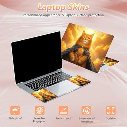 Laptop Skin Sticker Decal 12" 13" 13.3" 14" 15" 15.6",Waterproof Scratch Resistant Vinyl,Reusable Easy to Apply,for MacBook HP Dell Notebooks Netbooks Laptop,2 Wrist Pads,Cute Orange Cat - color: Cute Orange Cat
