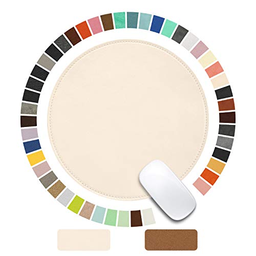 Mouse Pad，Round Mouse Pad，PU Mouse Pad，Leather Mouse Pad with Stitched Edge Micro-Fiber Base with Non-Slip Waterproof，Mouse Pad for Computers，Laptop，9 x 9 Inch (Milky White) - color: Milky White, size: 9L x 9W inches