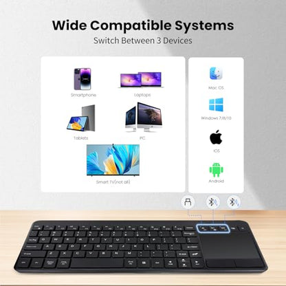 INFINMIND Wireless Bluetooth Touchpad Keyboard with 3-Device(1*USB,2*BT) Portable Computer Keyboard for Laptop,Tablet,Mac,Windows,Android,Chrome OS