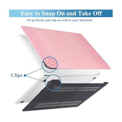 Crocodile Case for MacBook Air 13 inch 2026-2022 M5/M4/M3/M2 Logo Cutout | Model A3449 A3240 A3113 A2681, Texture Crocodile Aligator Skin Snakeskin PU Leather Hardshell & Keyboard Cover, Sakura Pink - color: ## Sakura Pink Crocodile