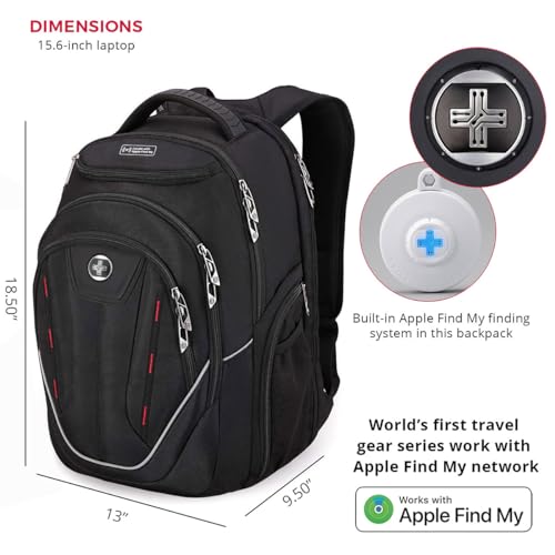 Swissdigital Design TSA Laptop Backpack Men's USB Charging Port Large Capacity Business Travel Backpack Black| With Apple Find My Network Black/Red | J16BTFB-41 - color: Black/Red With Sdd Finder
