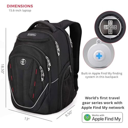 Swissdigital Design TSA Laptop Backpack Men's USB Charging Port Large Capacity Business Travel Backpack Black| With Apple Find My Network Black/Red | J16BTFB-41 - color: Black/Red With Sdd Finder
