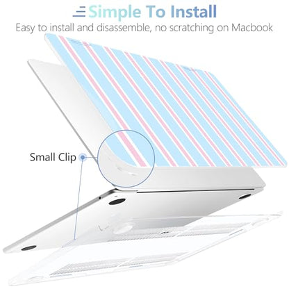MEEgoodo Case for M5/M4/M3/M2 MacBook Air 13 inch Case 2026 2025 2024 2022, Fit Model A3449/A3240/A3113/A2681, Laptop Hard Shell Compatible with MacBook Air 13.6-inch, Pink and Blue Stripes - color: Pink And Blue Stripes