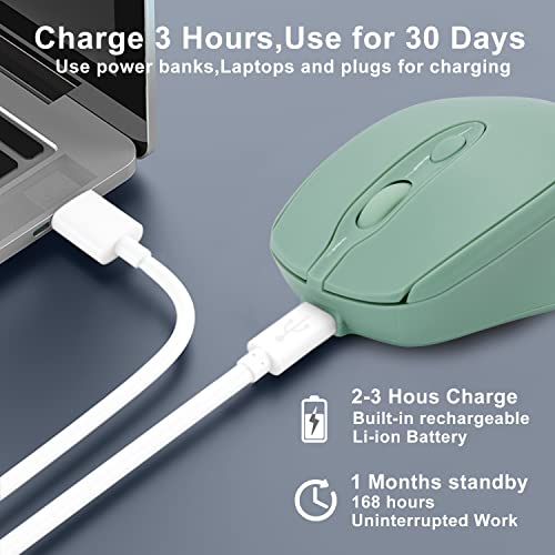Bluetooth Mouse,Rechargeable Wireless for Laptop/iPad/MacBook Pro/Air, Silent Mouse Portable Slim for Surface Pro/PC/Lenovo/Samsung Tablet (Light Green) - color: Light Green
