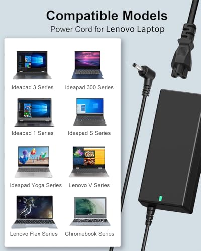 Laptop Charger for Lenovo IdeaPad Charger - IdeaPad 1 3 5 1i 15IJL7 15IAU7 | 330 320 330s S145 S340, Flex 4 5 6 1470, V15 G4 ABP, V15 G2 ALC, V14, V17 Laptop Computer Business Student Power Cord