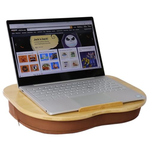 Bamboo Lap Desk for Laptop with Cushion-Fits up to 15 inch | Computer Laptop Stand with Phone Hoder Anti-Slip Stopper - size: 15"x11"