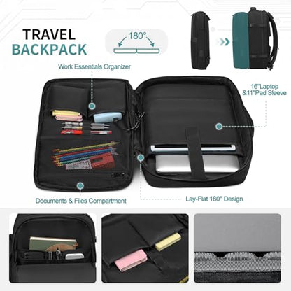 2-in-1 Travel Backpack for Men, Expandable 16" Laptop Backpack with Detachable Briefcase, Water-Resistant Carry-On Business Bag with USB-C, Black - color: Black