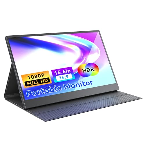 15.6 Inch Portable Monitor FHD 1080P IPS Display with USB C and HDMI Ultra Slim Travel Screen Extender for Laptop and Gaming