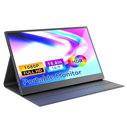 15.6 Inch Portable Monitor FHD 1080P IPS Display with USB C and HDMI Ultra Slim Travel Screen Extender for Laptop and Gaming