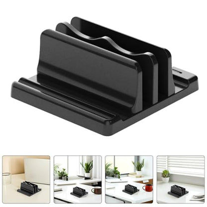 ABOOFAN Vertical Laptop Stand and Book Organizer for Desk, Dual Slot Black Desktop Holder, Space-Saving Document and Cookbook Rack for Office and Home Use