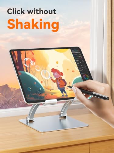 tounee Tablet Holder Stand, Dual Rod Adjustable Aluminum Desktop Stand, Compatible with 4.7-16.9" iPads, Surface Tablets, Portable Monitors, Kindle & More (Silver) - color: Silver