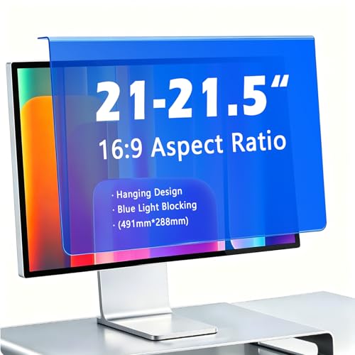 21-21.5 Inch Hanging Blue Light Blocking Screen Filter for Monitor, Anti Glare Eye Protection Display Filter, UV Protection, Removable No Adhesive Design, Fits 16:9 Widescreen PC & Computer Screens (1, 21-21.5"16:09 (491×288mm)) - size: 21-21.5"16:09 (491
