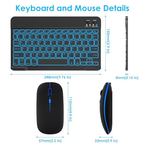 LAMA 7 Colors Backlit Bluetooth Keyboard and Mouse Combo for iPad Pro/Air/Mini, Ultra-Slim Rechargeable Wireless Keyboard and Mouse for iPhone 15/14/13 Pro/Samsung/Tablet/PC/Laptop/iOS/Windows/Android - color: Black