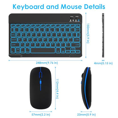 LAMA 7 Colors Backlit Bluetooth Keyboard and Mouse Combo for iPad Pro/Air/Mini, Ultra-Slim Rechargeable Wireless Keyboard and Mouse for iPhone 15/14/13 Pro/Samsung/Tablet/PC/Laptop/iOS/Windows/Android - color: Black