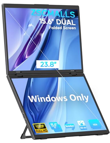 ZSCMALLS (Windows Only Triple Laptop Screen Extender, 15.6" 1080P FHD IPS Folding Stacked Portable Monitor, USB C Travel Extended Computer Display w/VESA, 180°Rotation, Plug & Play for PCs