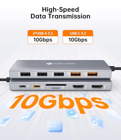 NOVOO 12-in-1 Docking Station Dual Monitor, USB C Hub with HDMI 4K, VGA | Laptop Docing Station with USB 10Gbps, SD/TF, 100W PD, Multiport Adapter Compatible with MacBook Dell HP Surface - style: 12-in-1