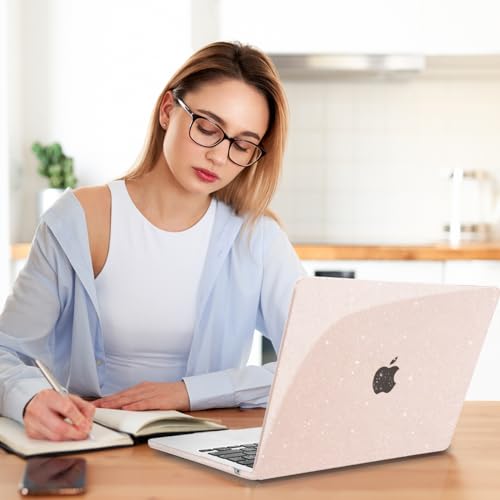 Teryeefi Glitter Case for MacBook Air 13.6 Inch M5 M4 M3 M2 Chip Release 2022-2024 2025 2026 fits Model A3449/A2681/A3113/A3240, Hard Shell Case with Keyboard Cover, Sparkly Cherry Blossom Pink - color: Sparkly Cherry Blossom Pink