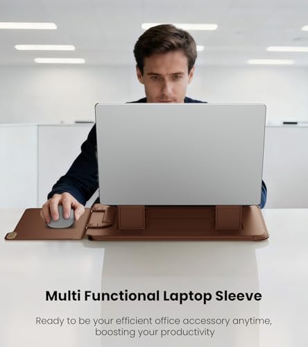 Nillkin 14 inch Laptop Sleeve with Stand (4-in-1), 2 Stand Modes, Mouse Pad | ﻿ Magnetic Handle | Slim Laptop Case | MacBook Air 13 inch Case for Samsung/Surface/HP/Chromebook/Dell/Lenovo 12-14'', Brown - color: Brown, size: 12-14 inch