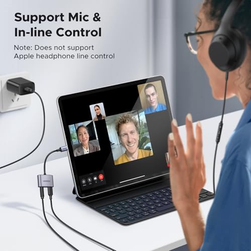 UGREEN USB C to 3.5mm Audio and Charger Adapter 2 in 1 Type C to Aux Headphone Jack with PD 60W Charging Dongle for Earbuds Compatible with iPhone 17 16 Pro Max, Galaxy S26 S25 Ultra iPad Pro Switch 2