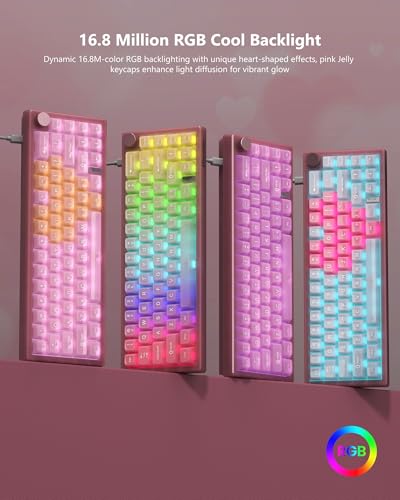 Womier 60% Keyboard QMK/VIA, Pink Gaming Mechanical Keyboard Creamy | Hot Swappable Gasket Mount RGB Wired Jade Keyboard, Jelly Keycaps POM Linear Switch for Windows/MAC(VK66 PRO Jelly) - color: V-Pink