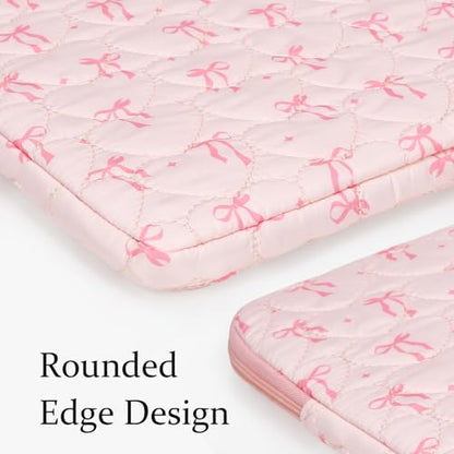 Cute Bow Puffy Laptop Sleeve 13-15 Inch Cute Quilted Laptop Protective Case Padded Bow Computer Sleeve for MacBook - color: bow Pink, size: 13inch