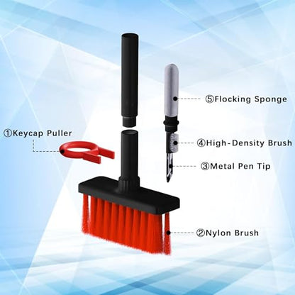 5 in 1 Keyboard Cleaning Brush Kit,Multifunctional Earbuds Cleaner with Keycap Puller,Cleaning Tools for Mechanical Keyboard,PC Laptop and Earphone (Red) - color: Red