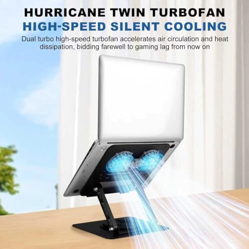 Laptop Cooling Stand with 2 Detachable Fans, 360° Rotating Adjustable Laptop Stand, Carbon Steel Ergonomic Laptop Riser, Anti-Slip Base for 10-17.3" Notebook MacBook, Office Home Gaming - color: Black