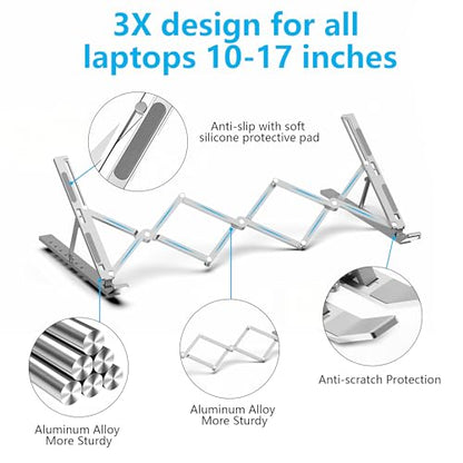Laptop Stand for Desk, Adjustable 7-Level Aluminum Riser, Ergonomic Notebook Holder, Portable Foldable Laptop Stands Travel for 10-17” Laptops, MacBook, Notebook (Silver) - color: Silver